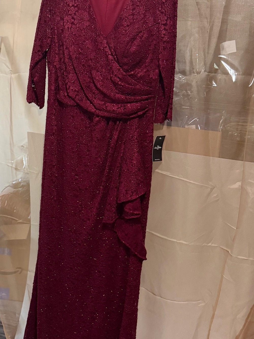 Elegant Burgundy Sequin Wrap-Front Evening Dress